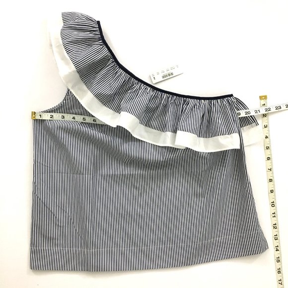 NEW! J. Crew Striped One Shoulder Ruffle Top - 6 - Picture 2 of 4
